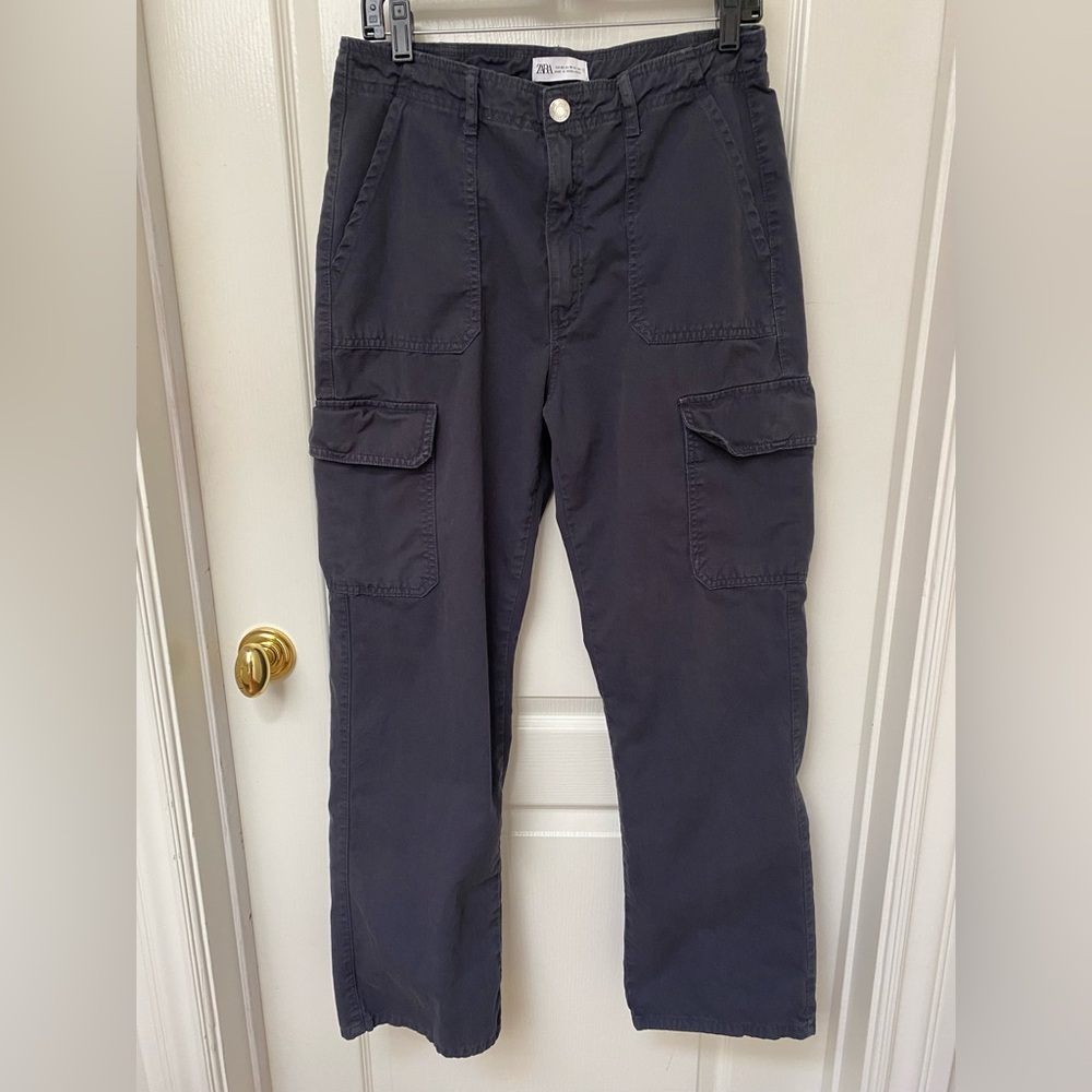 Zara Navy Cargo Pants with Flap Pockets